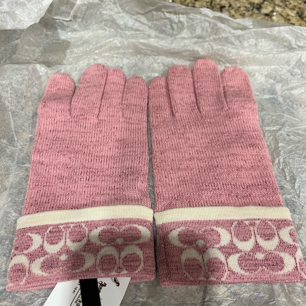 Coach Sparkly Pink and Ivory Gloves
